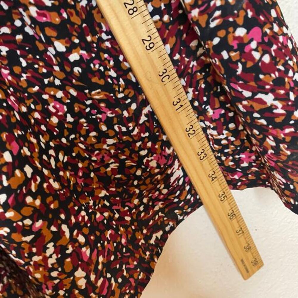 THML Burgundy Abstract‎ Confetti Smocked Waist Ruffle Neck Mini Dress Size S - Picture 13 of 13